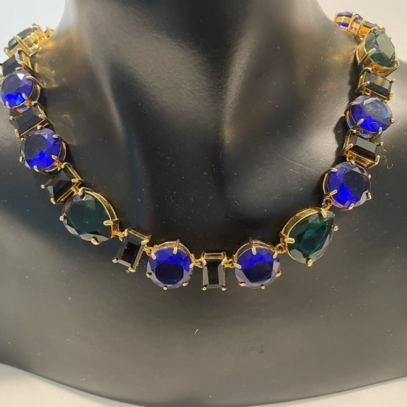 J Crew Designer Choker Faceted Crystal Cabochons Golden Necklace Link Chain MKD